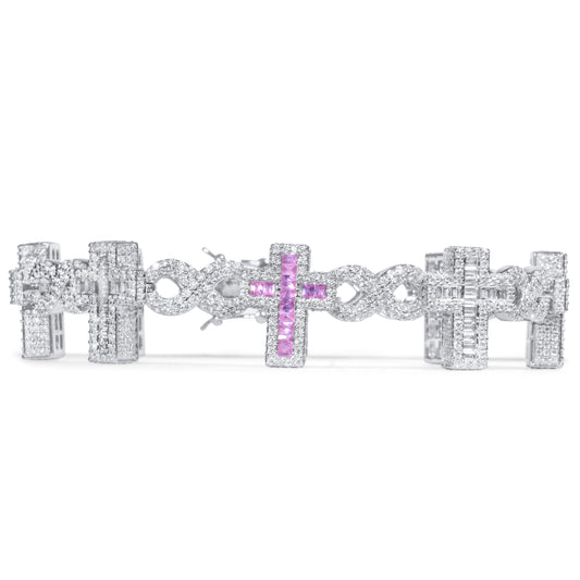 10k White Gold Diamond Cross Bracelet 9.85 ctw