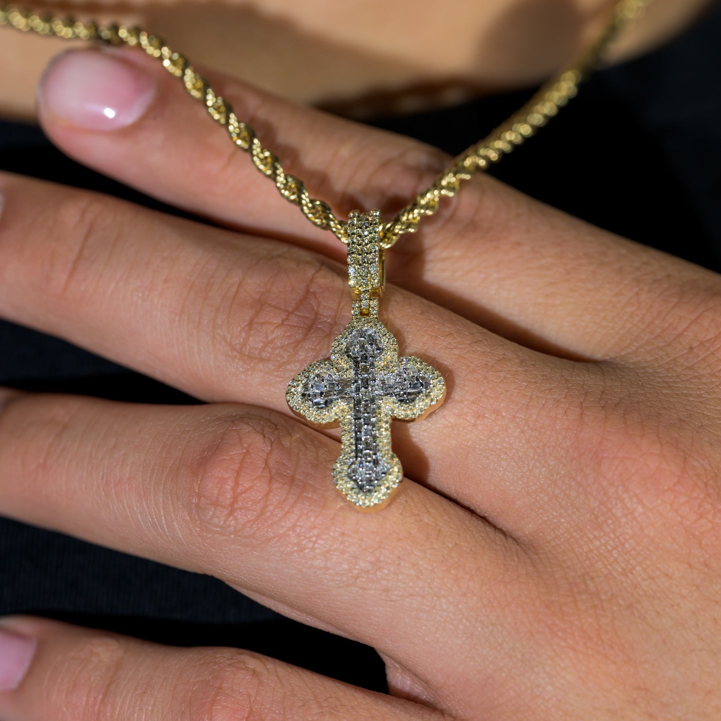 10k Gold Diamond Baguette Cross Pendant 0.88ctw
