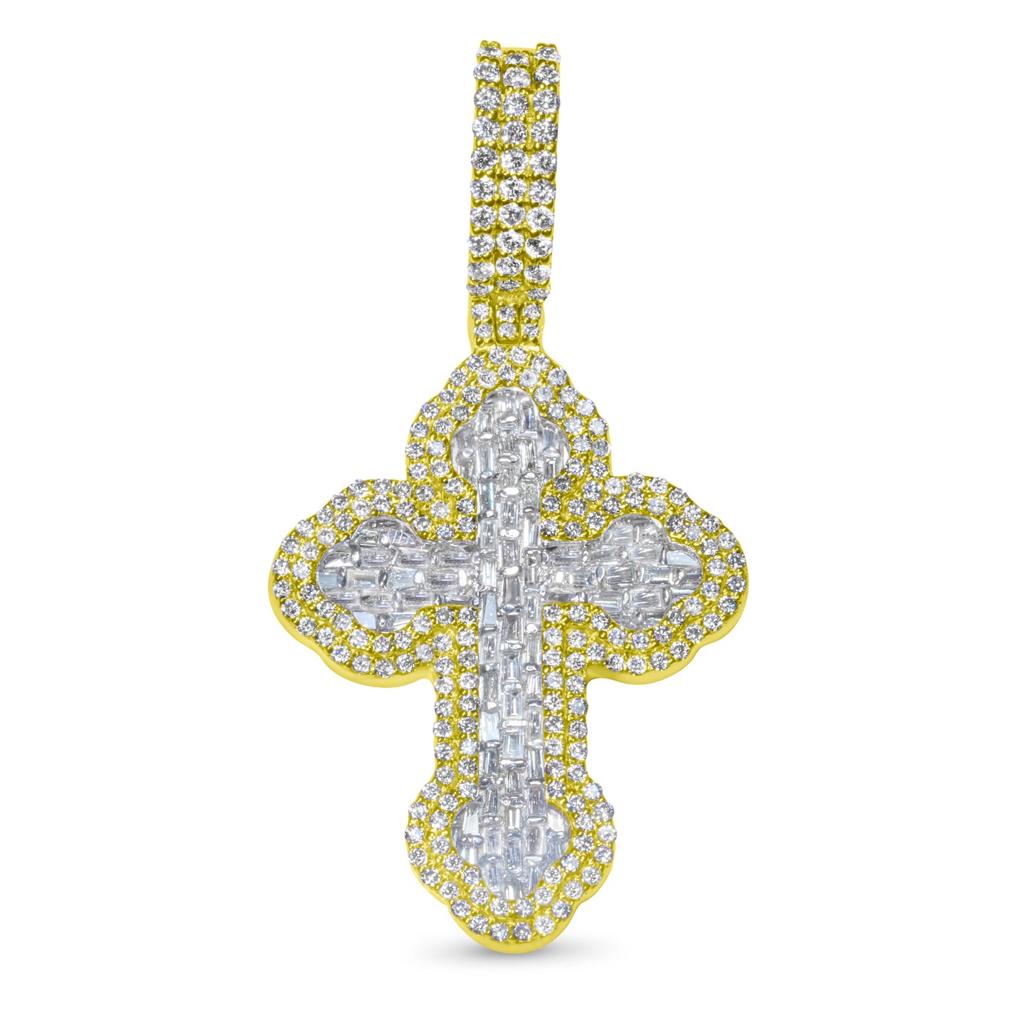 10k Gold Diamond Baguette Cross Pendant 0.88ctw