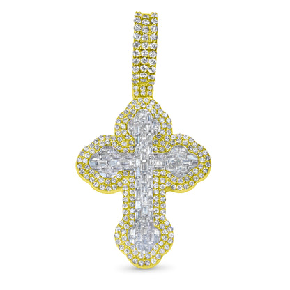 10k Gold Diamond Baguette Cross Pendant 0.88ctw