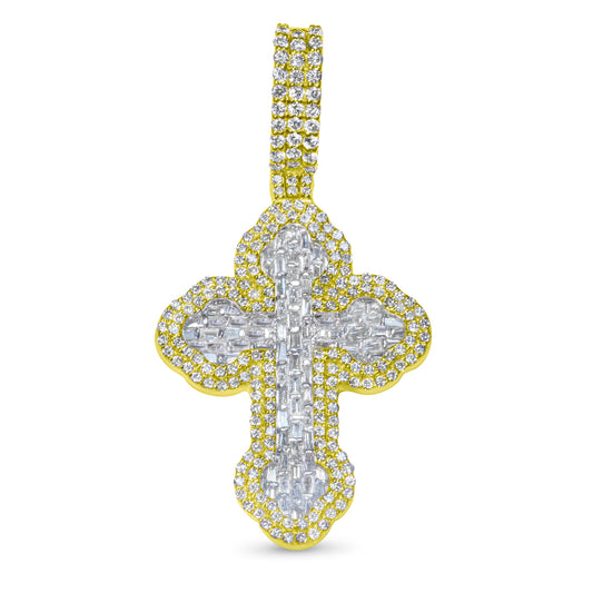 10k Gold Diamond Baguette Cross Pendant 0.88ctw