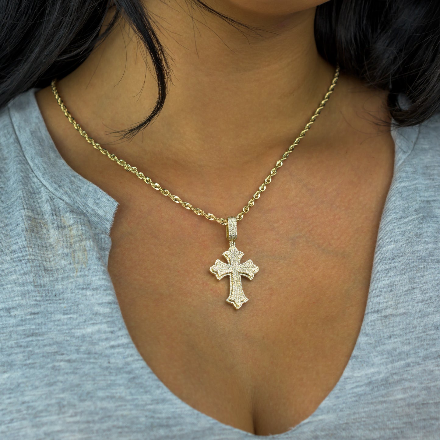 10k Solid Gold Diamond Cross Pendant 0.80ctw