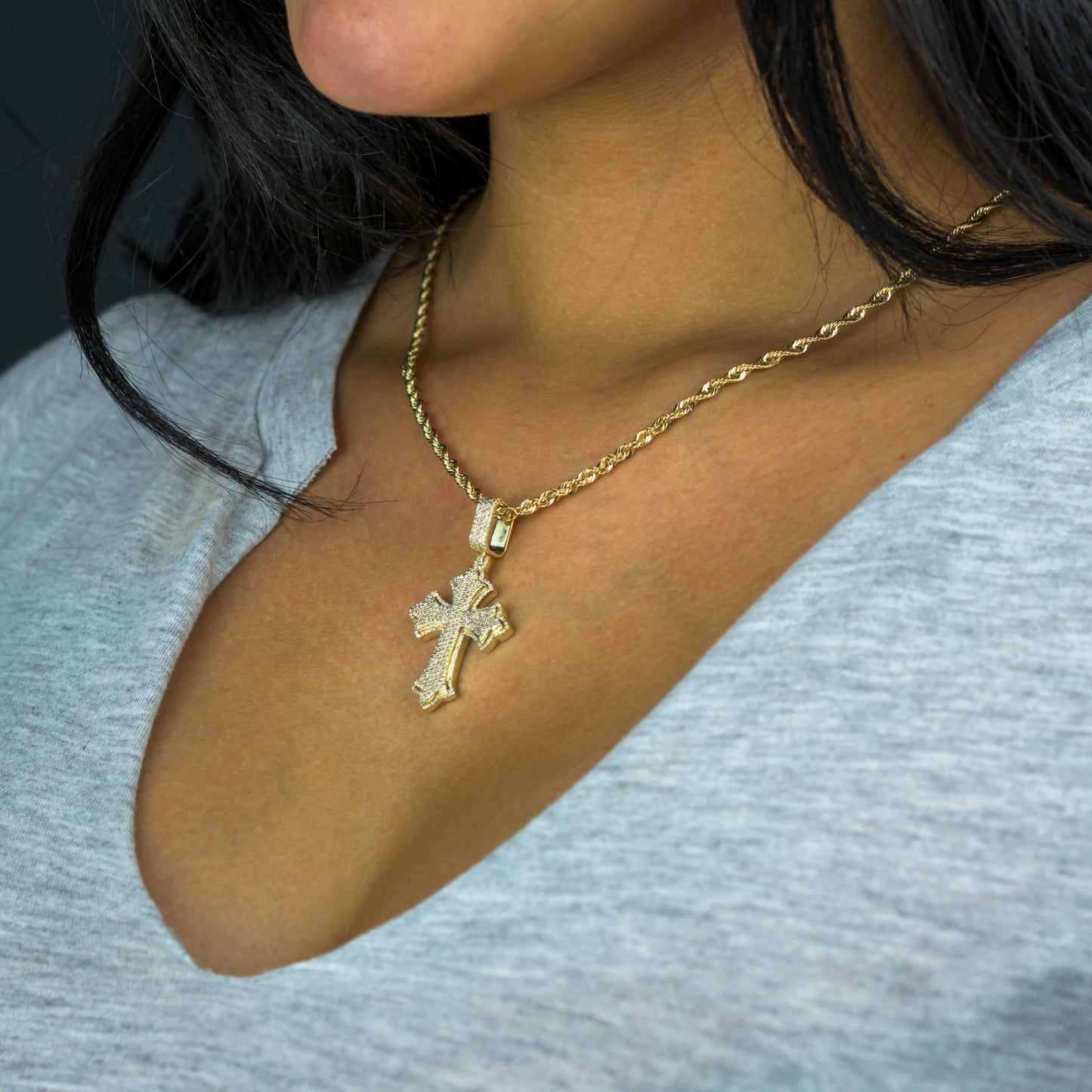 10k Solid Gold Diamond Cross Pendant 0.80ctw
