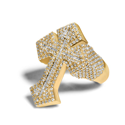 10k Yellow Gold Diamond Cross Ring 2.42 ctw