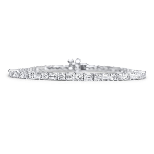 14k White Gold Round and Emerald Diamond Tennis Bracelet 4.64 ctw