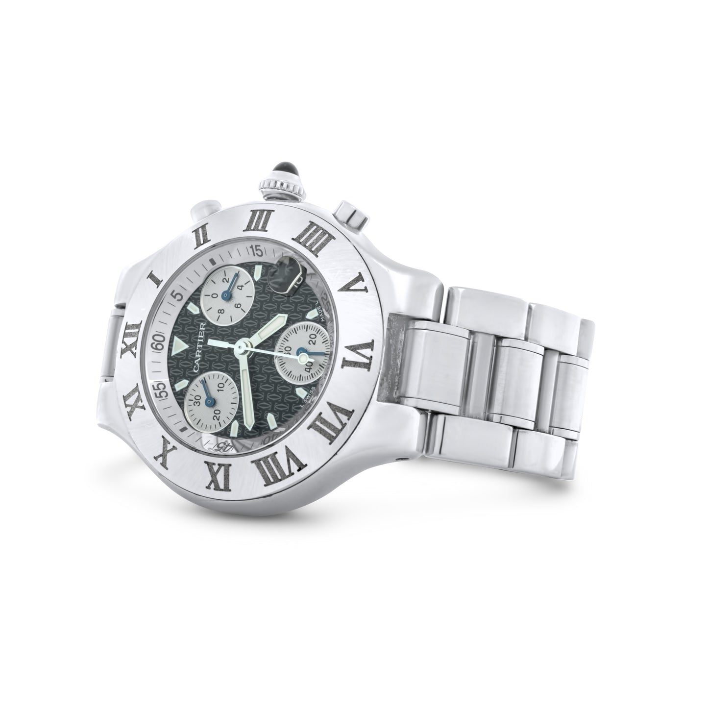 Cartier Must 21 Chronoscaph , Stainless Steel, Black dial, Black Chronograph, Midsize, Chronograph, 38mm Quartz  Ref. W10172t2