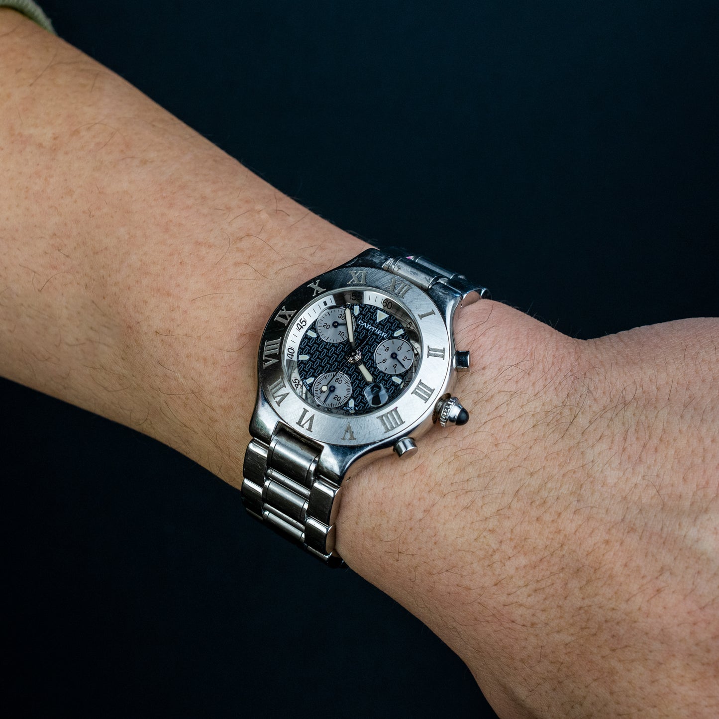 Cartier Must 21 Chronoscaph , Stainless Steel, Black dial, Black Chronograph, Midsize, Chronograph, 38mm Quartz  Ref. W10172t2