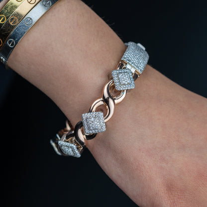 10k Gold Square Infinity Link Asscher Diamond Bracelet 8.91 ctw