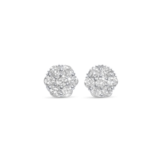 14K White Gold Cluster Earrings 0.58 ctw