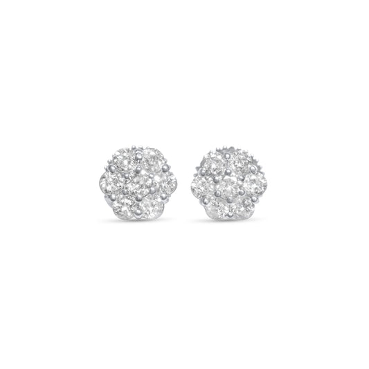 14K White Gold Cluster Earrings 0.59 ctw