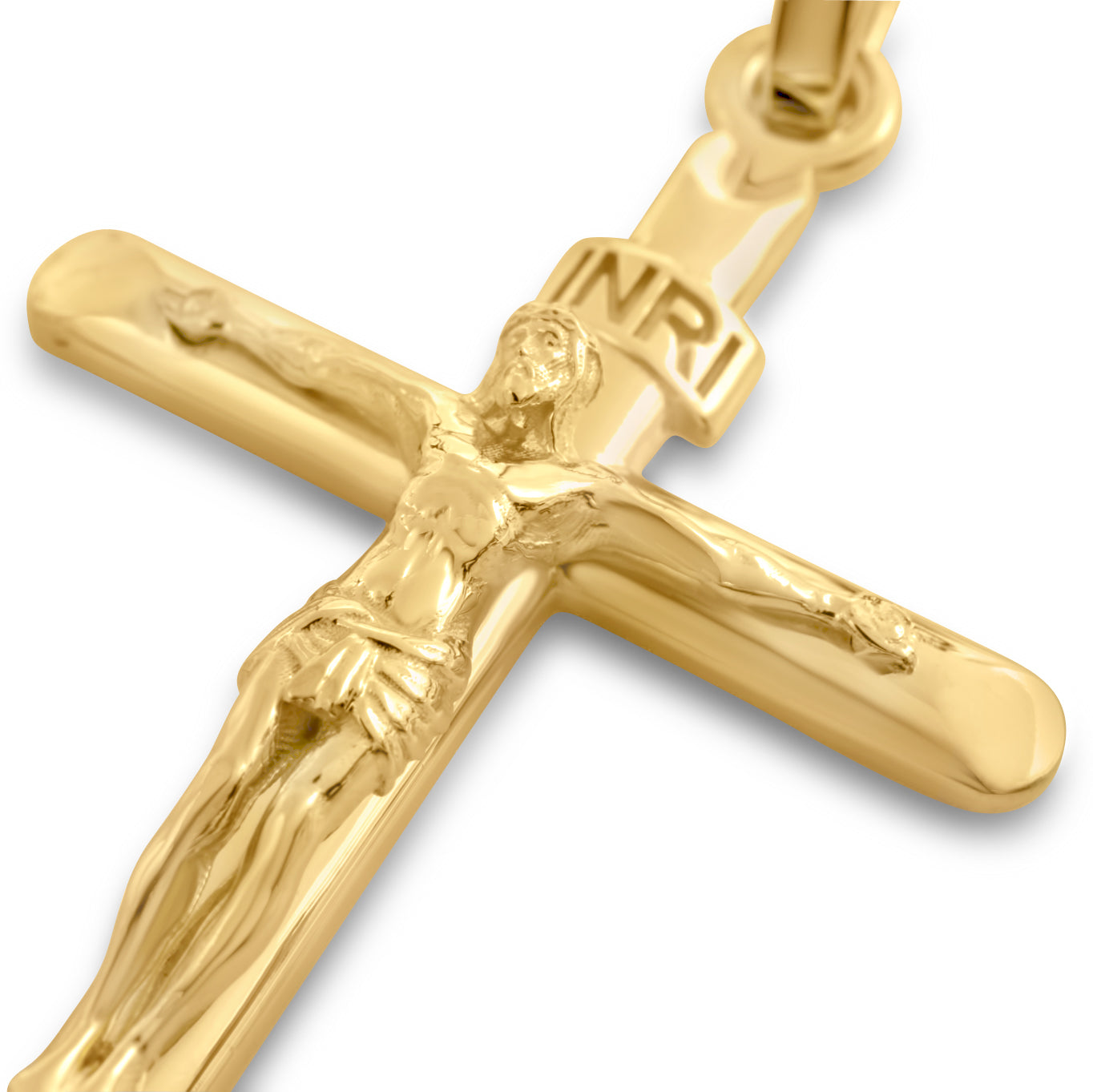 14k Solid Gold INRI Cross Pendant