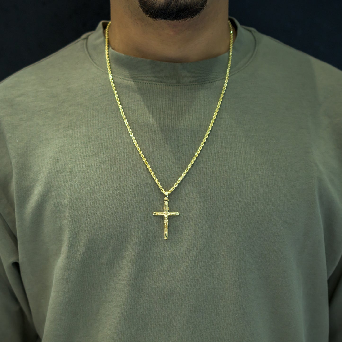 14k Solid Gold INRI Cross Pendant