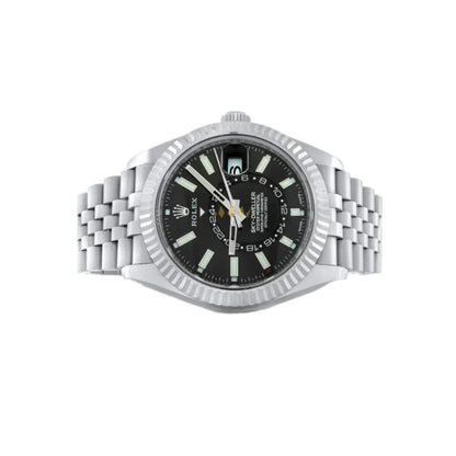 Rolex Sky-Dweller 42mm Stainless Steel 18K White Gold Jubilee Bracelet, Fluted Bezel, Black Dial Ref. 326934 Unworn