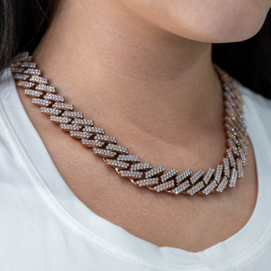 10k Solid Gold Diamond Cuban Prong Chain 16.5mm 34.25ctw