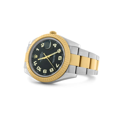 Rolex Date-Just II  41mm, Two-Tone 18K Yellow Gold & Stainless Steel, 18k Yellow Gold Fluted Bezel, Black Arabic Dial, Oyster Bracelet Ref. 116333