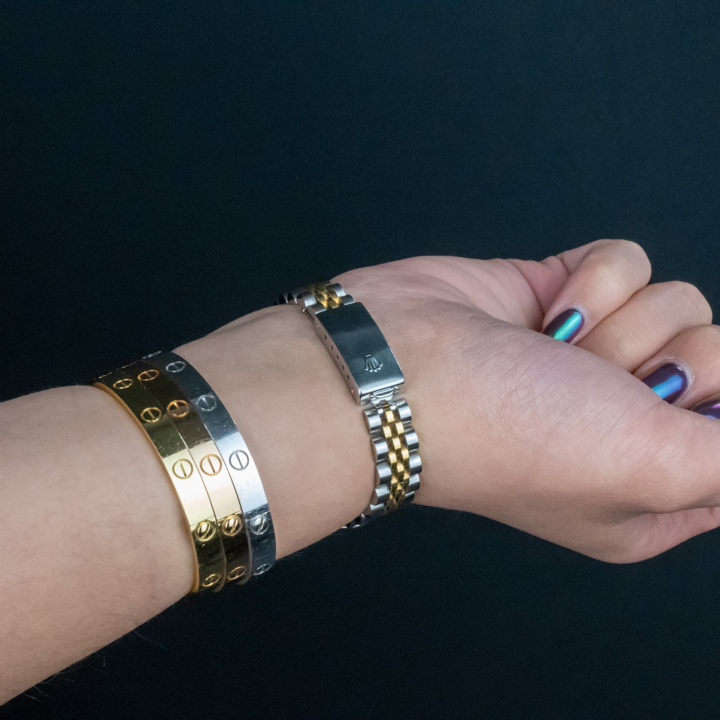 Rolex Datejust 26mm Ladies, Two Tone Yellow Gold & Steel, Champagne Dial, Aftermarket Diamond Bezel Ref. 179173