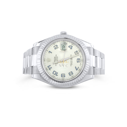 Rolex Datejust II 41mm watch, stainless steel, 18k white gold fluted bezel, black index/stick dial, oyster bracelet, Ref. 116334