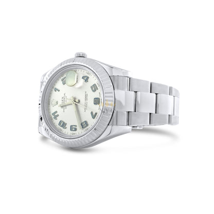 Rolex Datejust II 41mm watch, stainless steel, 18k white gold fluted bezel, black index/stick dial, oyster bracelet, Ref. 116334