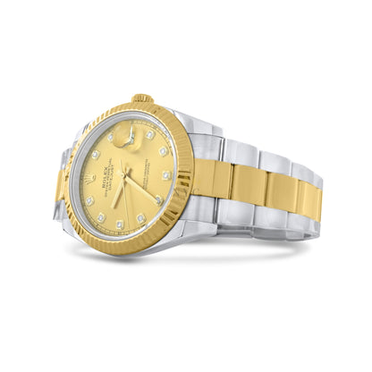 Rolex Datejust II 41mm, Two Tone Yellow Gold & Steel, 18k Yellow Gold fluted Bezel, Oyster Bracelet, Factory Champagne Diamond Dial, Ref. 116333
