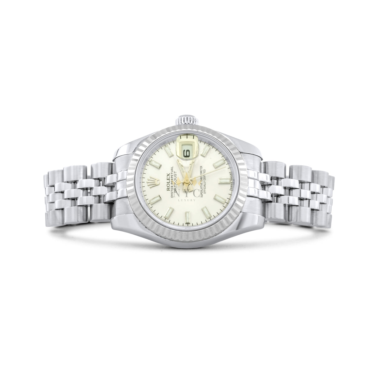 ?sale?Rolex Ladies 6724 Oyster steel 26mm White Diamond Jubilee Rolex Oyster Perpetual Lady Date 69240 26MM Silver Diamond  main image 3