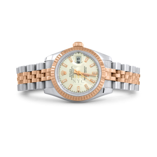 Rolex Ladies 26mm Datejust, Two Tone Rose Gold & Steel, Rose Gold Fluted Bezel, Jubilee Bracelet, Silver Dial, Ref. 189171