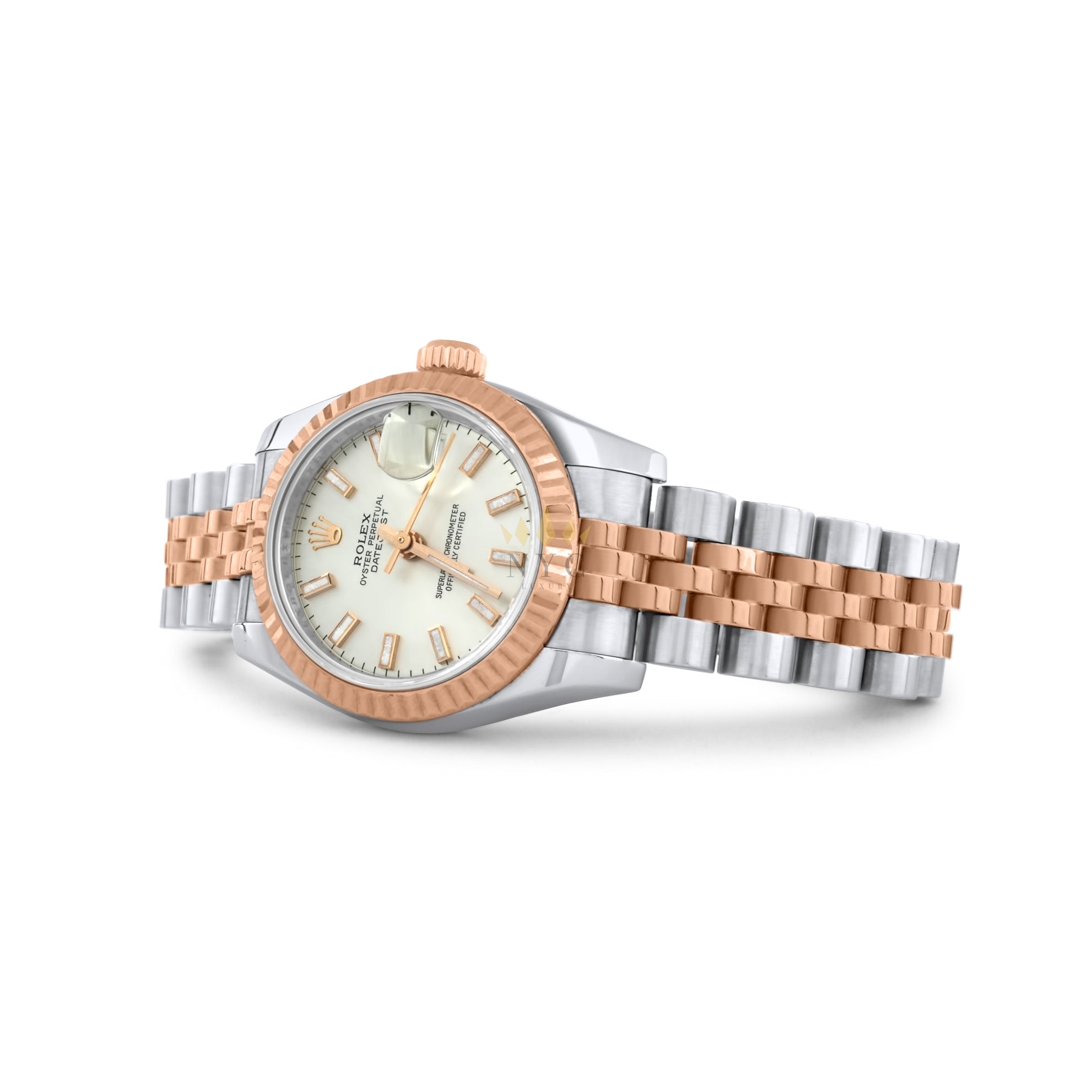 Rolex Ladies 26mm Datejust Two Tone Rose Gold Steel Rose Gold Flut NYC Luxury