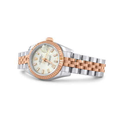 Rolex Ladies 26mm Datejust, Two Tone Rose Gold & Steel, Rose Gold Fluted Bezel, Jubilee Bracelet, Silver Dial, Ref. 189171