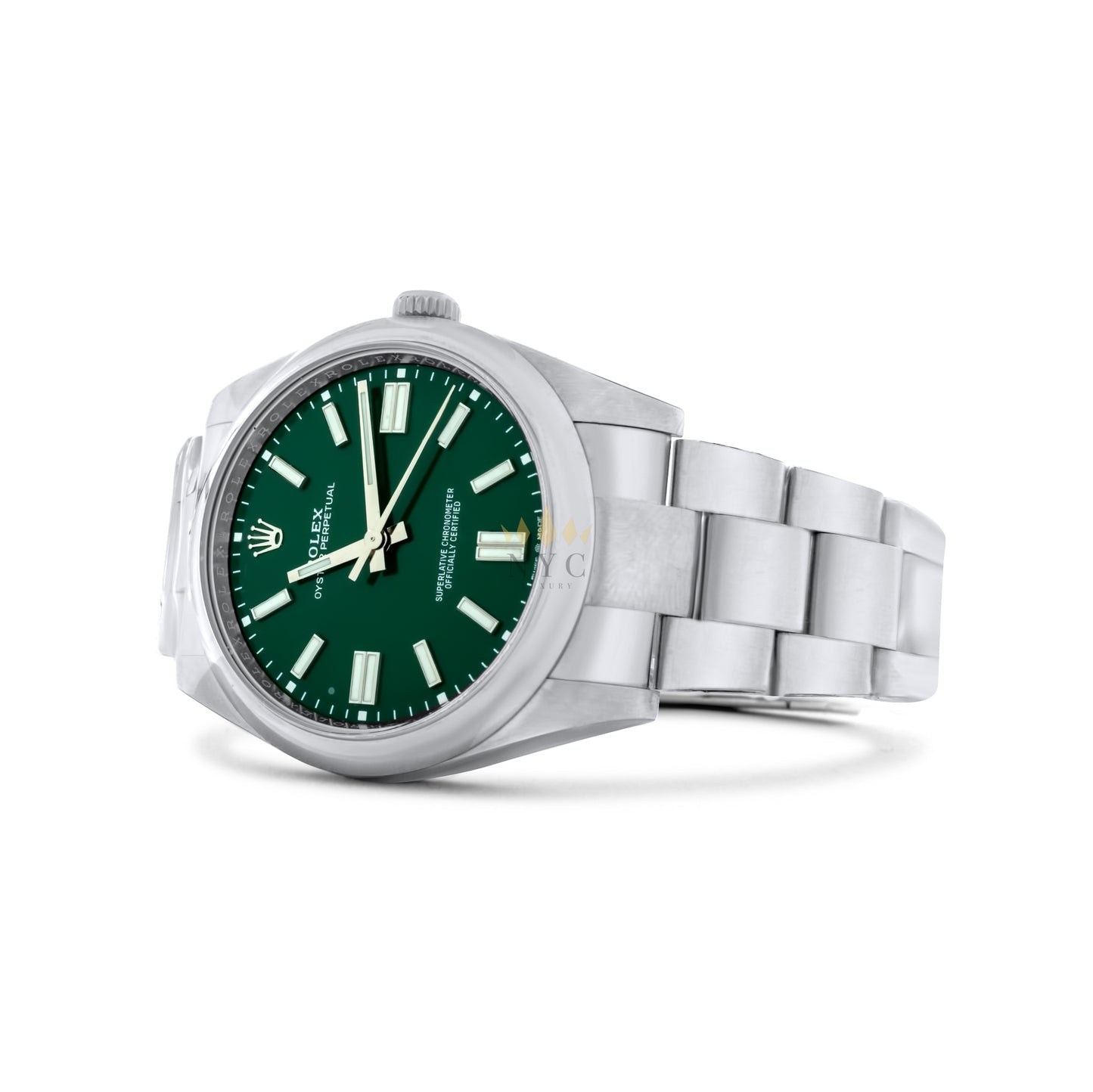 Rolex Oyster perpetual 41mm watch, green dial, oyster bracelet, Ref. 124300