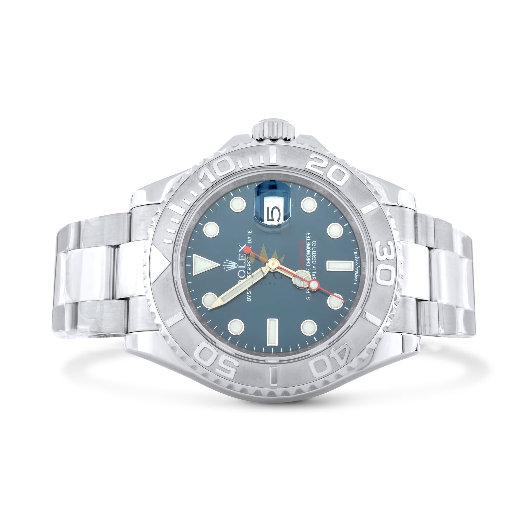 Rolex Yacht-Master 40mm Stainless Steel, Platinum Bezel, Blue Dial, Oyster Bracelet Ref. 116622 Pre-owned - NYC Luxury - Pre Owned