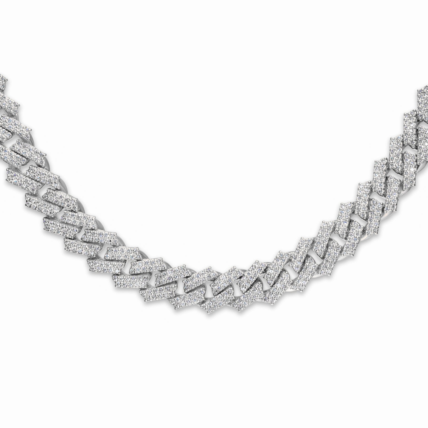 12mm Diamond Prong Cuban | White Gold Cuban Link Chain | 6 Ice, LLC 14K White Gold Plated/CZ / 16 (Skinny)