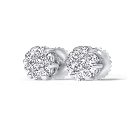 14k White Gold Diamond Cluster Earrings .50 ctw
