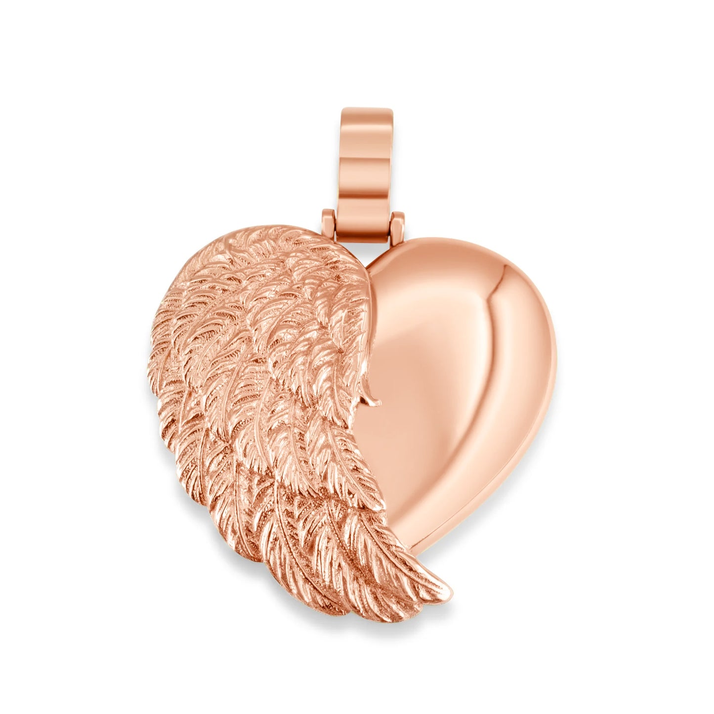 Solid Gold Angel Wing Heart Picture Locket Pendant (10k-14k)