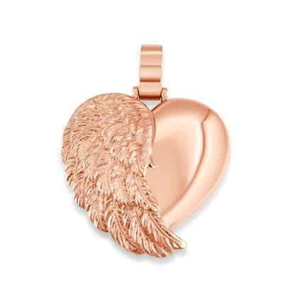 Solid Gold Angel Wing Heart Picture Locket Pendant (10k-14k)