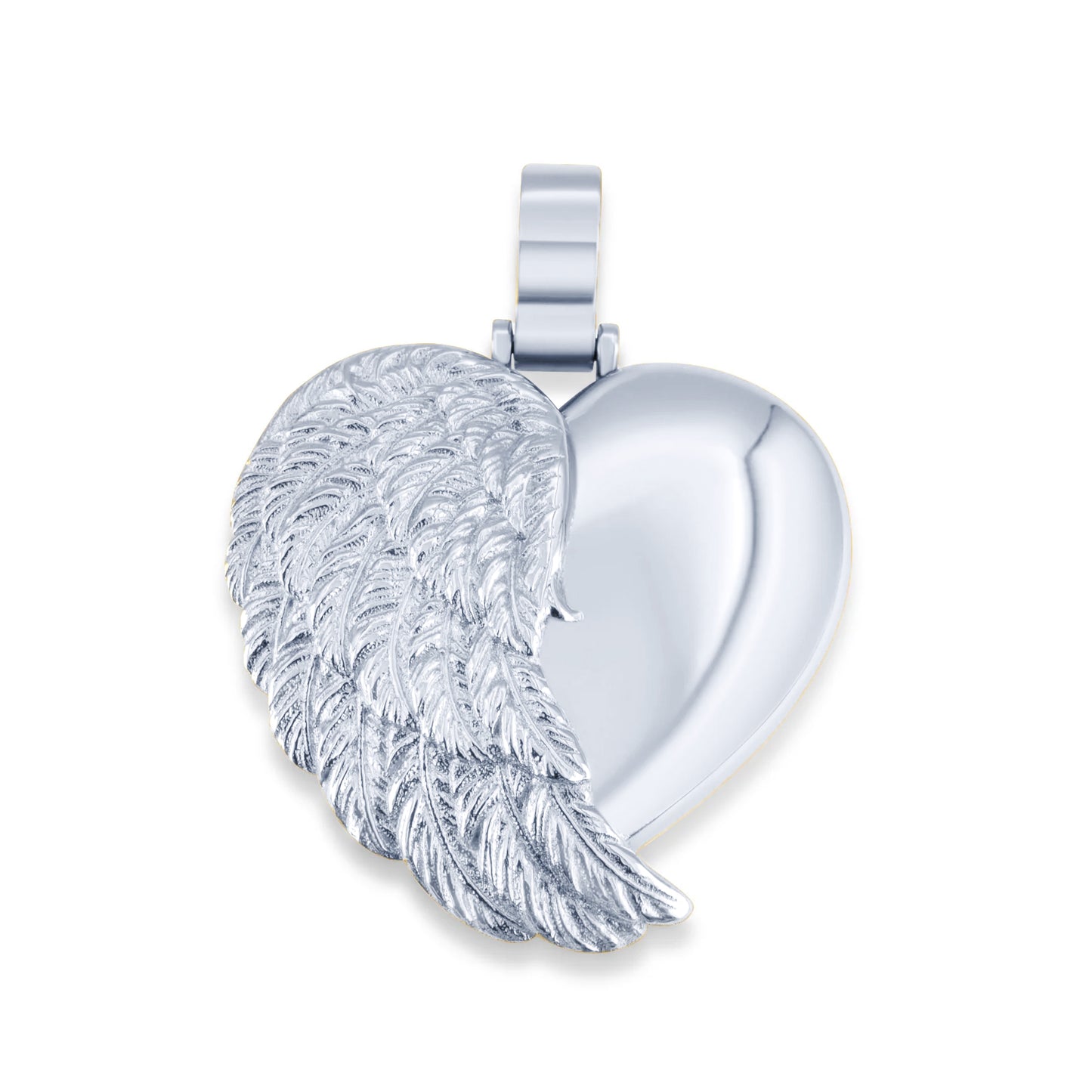 Solid Gold Angel Wing Heart Picture Locket Pendant (10k-14k)