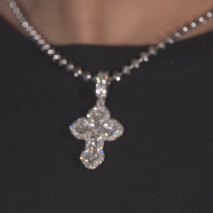 10K Solid Gold Diamond Baguette Cross Pendant 1.75ctw