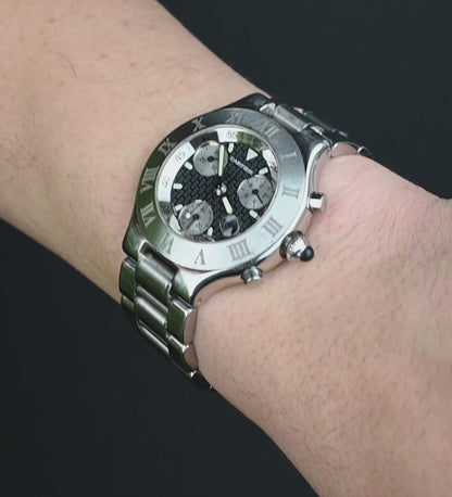 Cartier Must 21 Chronoscaph , Stainless Steel, Black dial, Black Chronograph, Midsize, Chronograph, 38mm Quartz  Ref. W10172t2