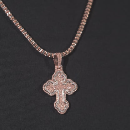 10k Two-Tone Rose and White Gold Diamond Cross Pendant 0.87 ctw