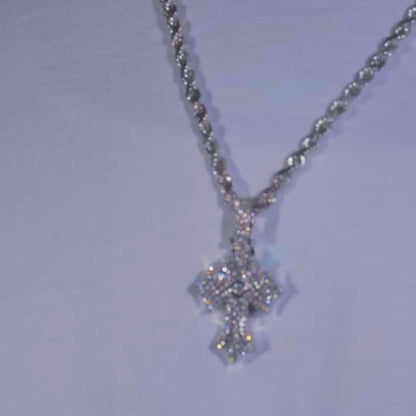 14k White Gold Diamond Baguette Cross Pendant 2.15 ctw