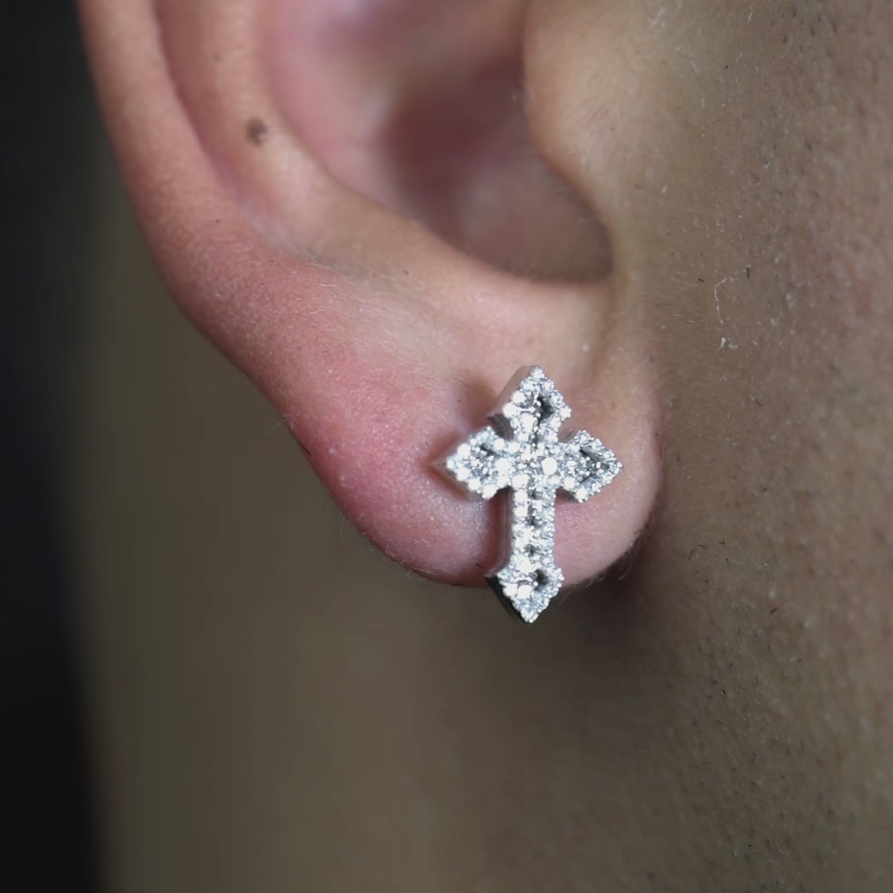 10K White Gold Diamond Cross Earrings .7 ctw NYC Luxury