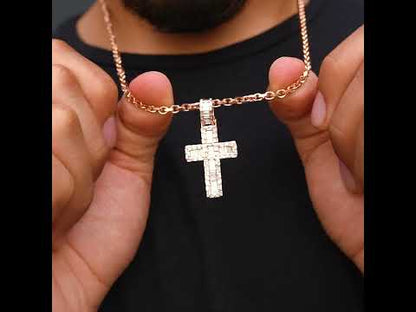 14K Rose Gold Baguette Cross Diamond Pendant 1.30 CTW