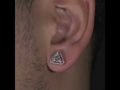 14k Rose Gold Round and Baguette Diamond Triangle Shaped Earrings 0.48 ctw