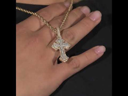 10k Two-Tone Yellow & White Gold Diamond Cross Pendant 1.09 ctw