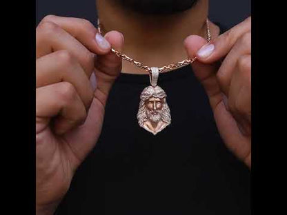 14K Rose Gold Solid Jesus Head Diamond Pendant 1.94 CTW