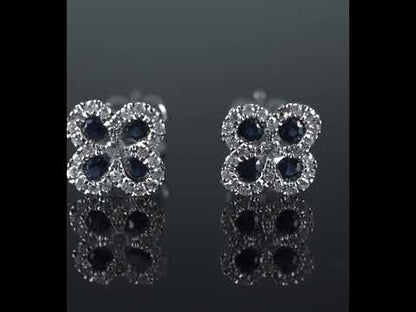 14k White Gold Diamond Sapphire Flower Earrings