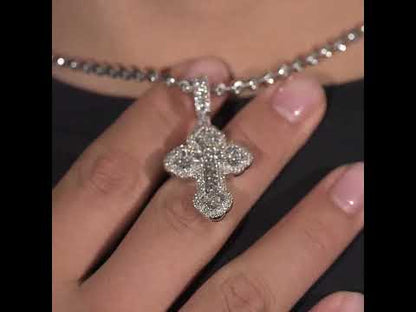 10K Solid Gold Diamond Baguette Cross Pendant 1.75ctw