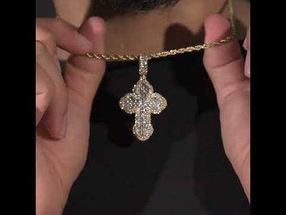 10k Yellow Gold Diamond Baguette Cross Pendant 2.39 ctw