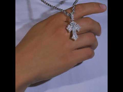 14k White Gold Diamond Baguette Cross Pendant 2.15 ctw