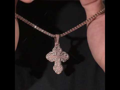 10k Two-Tone Rose and White Gold Diamond Cross Pendant 0.87 ctw