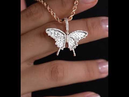 14K Rose Gold Butterfly Diamond Pendant 1.06 ctw