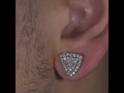 14k White Gold Round and Baguette Diamond Triangle Shaped Earrings 0.72 ctw